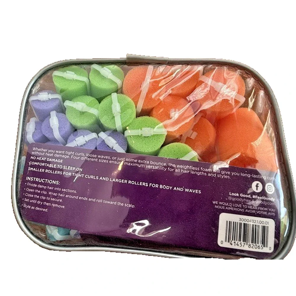 Goody Get Curls Foam Sponge Hair Rollers 36 Count Pack 4 Sizes 4 Colors
